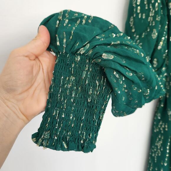 Lilly Pulitzer Birdy Silk Metallic Ruffle Wrap Dress 2 Green Wedding Cocktail - Picture 9 of 9